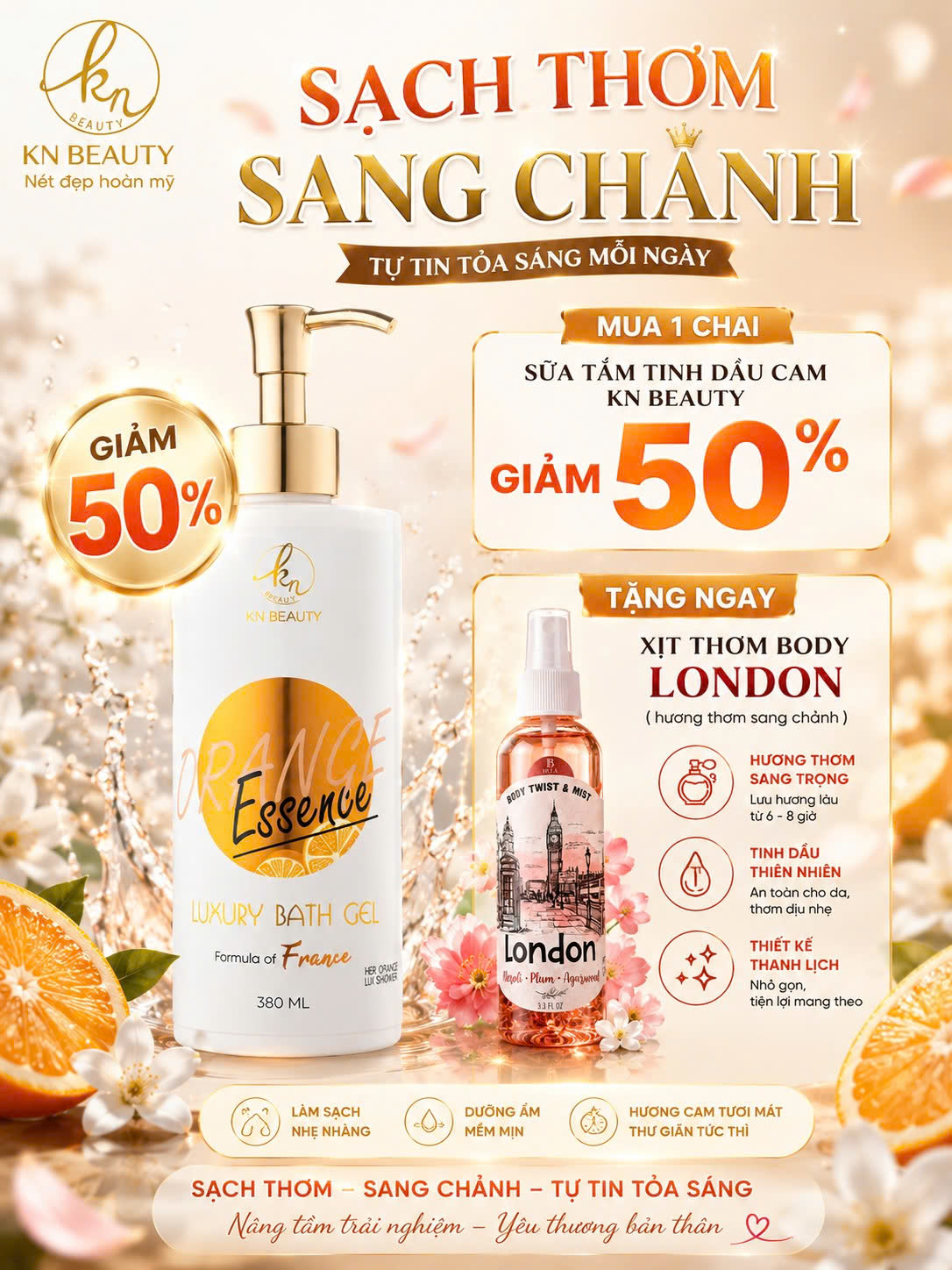 Siêu Deal Sữa Tắm Tinh Dầu Cam Giảm 50% Thêm Quà Tặng